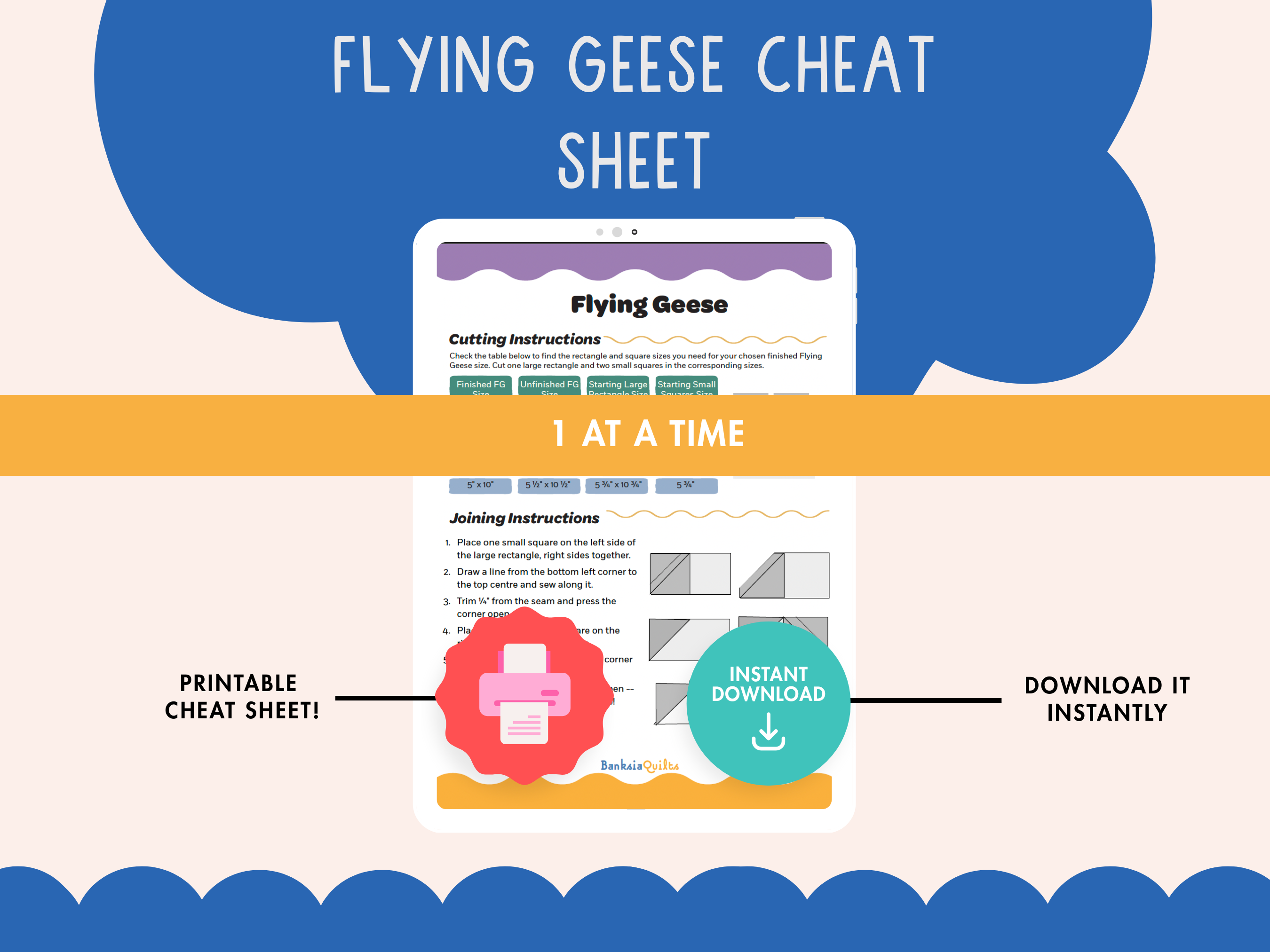 Flying Geese Quilt Cheat Sheet - Printable Reference Guide – Banksia Quilts
