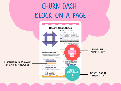 Churn Dash - Quilt Block Pattern on a Page - Banksia Quilts