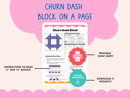 Churn Dash - Quilt Block Pattern on a Page - Banksia Quilts