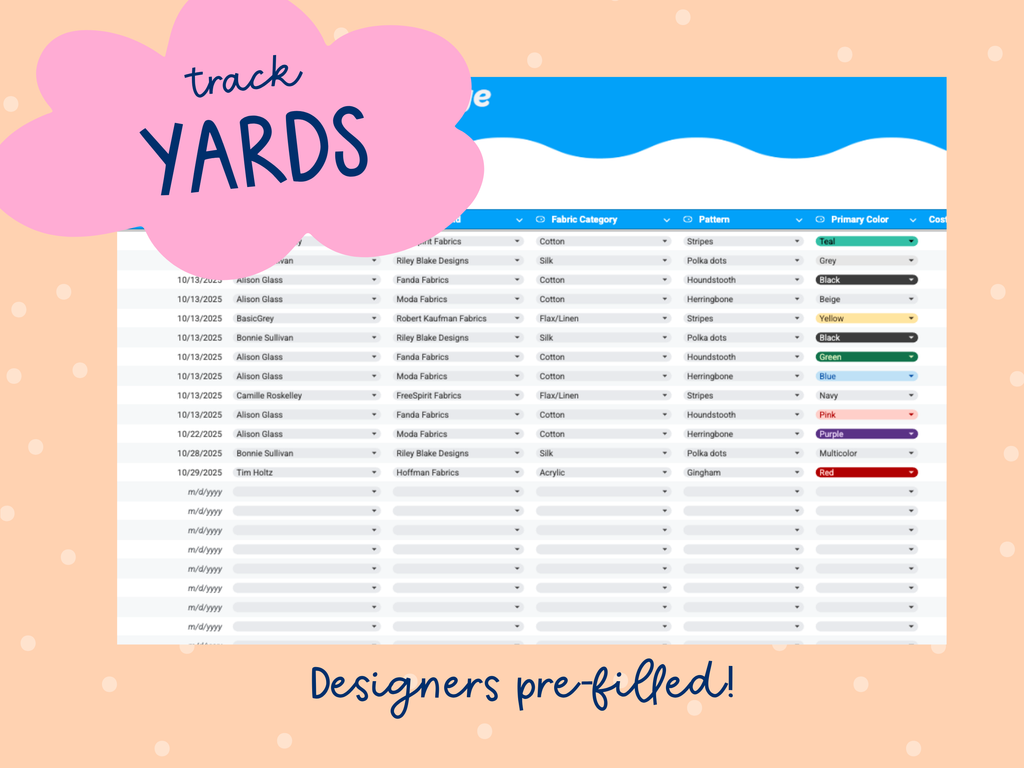 Fabric Tracker Spreadsheet - Quilting Stash Tracker - Google Sheets - Banksia Quilts