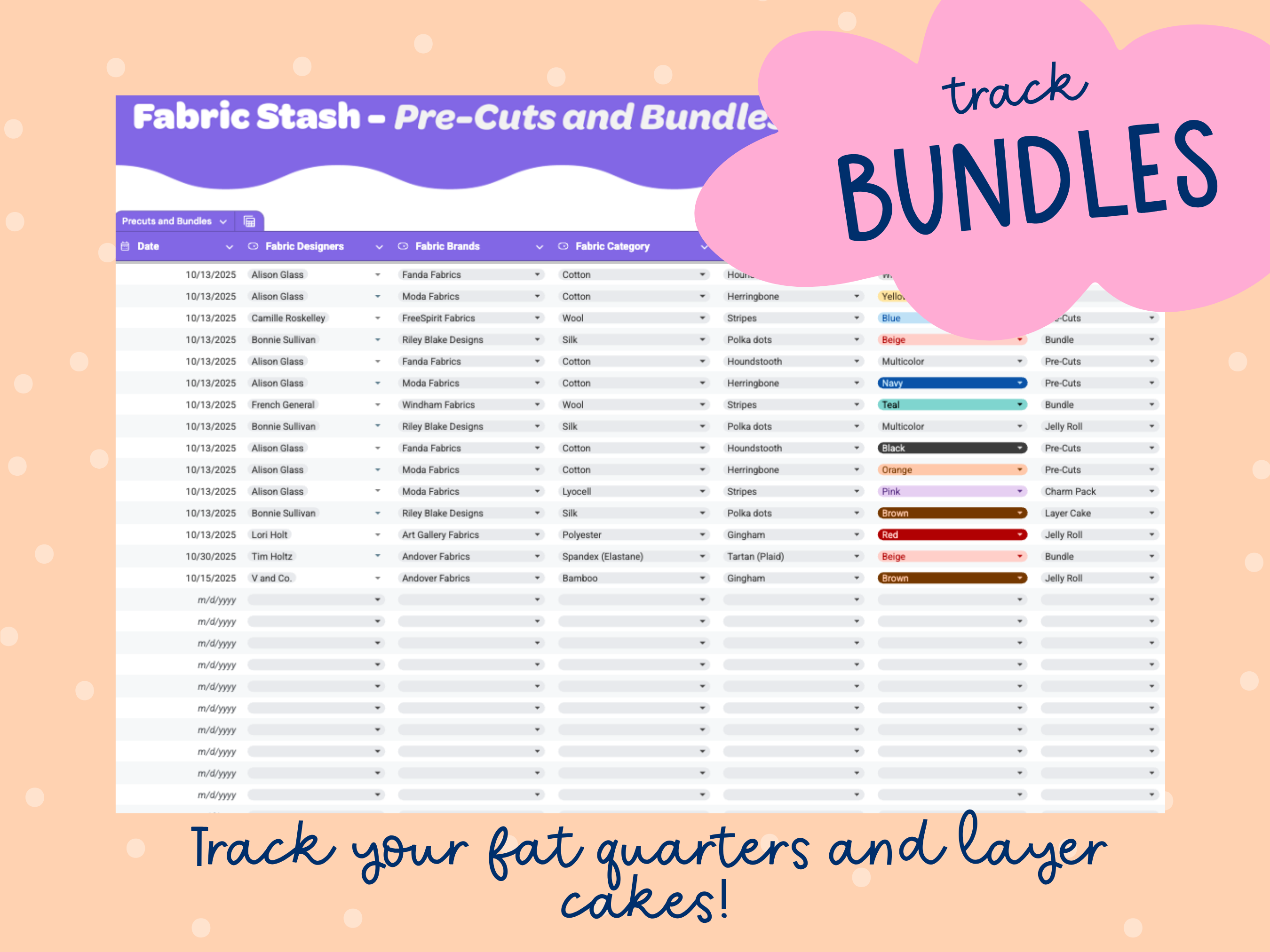 Fabric Tracker Spreadsheet - Quilting Stash Tracker - Google Sheets - Banksia Quilts