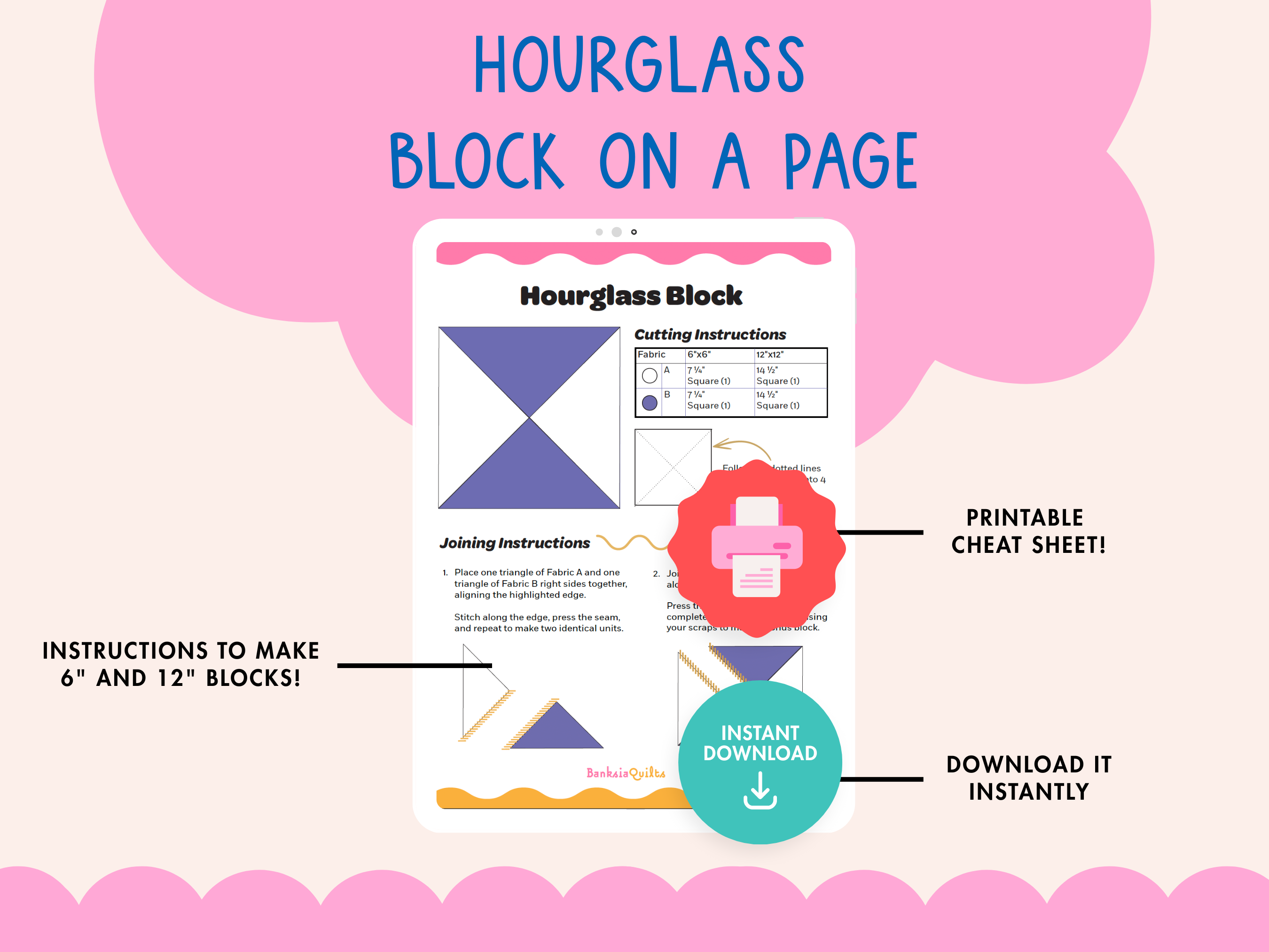 Hourglass Block on a Page - Beginner Quilt Block PDF - Banksia Quilts