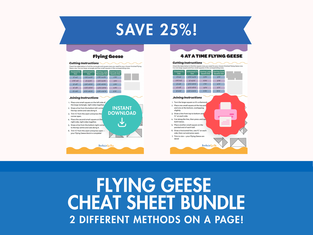 Flying Geese Cheat Sheet Bundle (1 at a Time & 4 at a Time) - Printable Quilting Reference Set by Banksia Quilts - Banksia Quilts