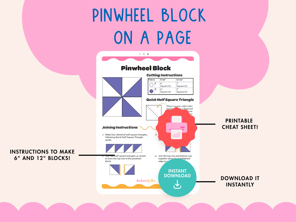 Pinwheel Block on a Page - Beginner Quilt Block PDF - Banksia Quilts