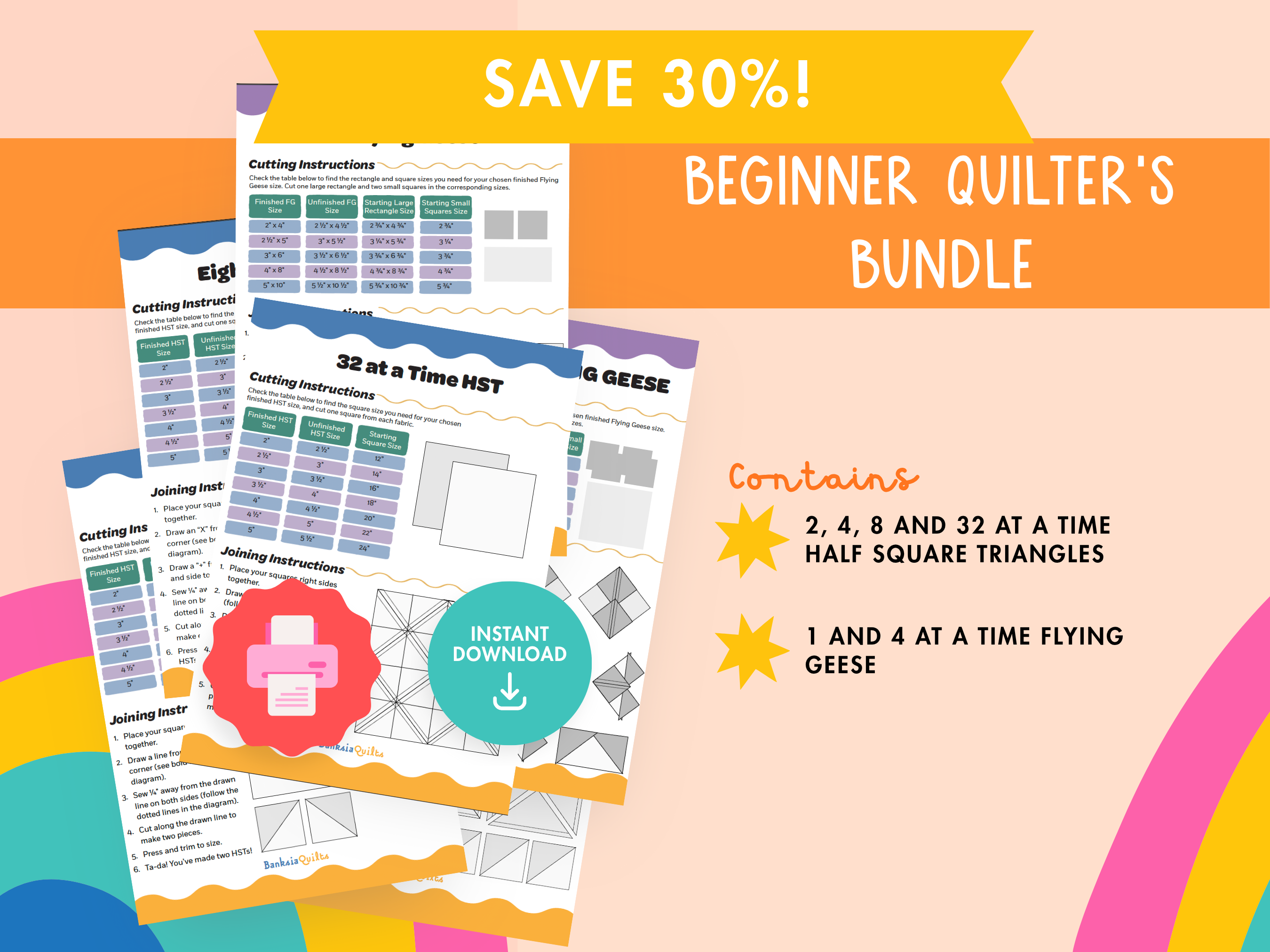 Half Square Triangles + Flying Geese Cheat Sheets - Printable Quilting Reference Set - Banksia Quilts