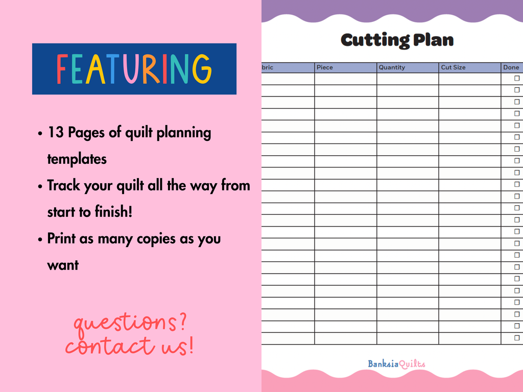 Quilt Planner Bundle – Printable PDF (13 Pages) - Banksia Quilts