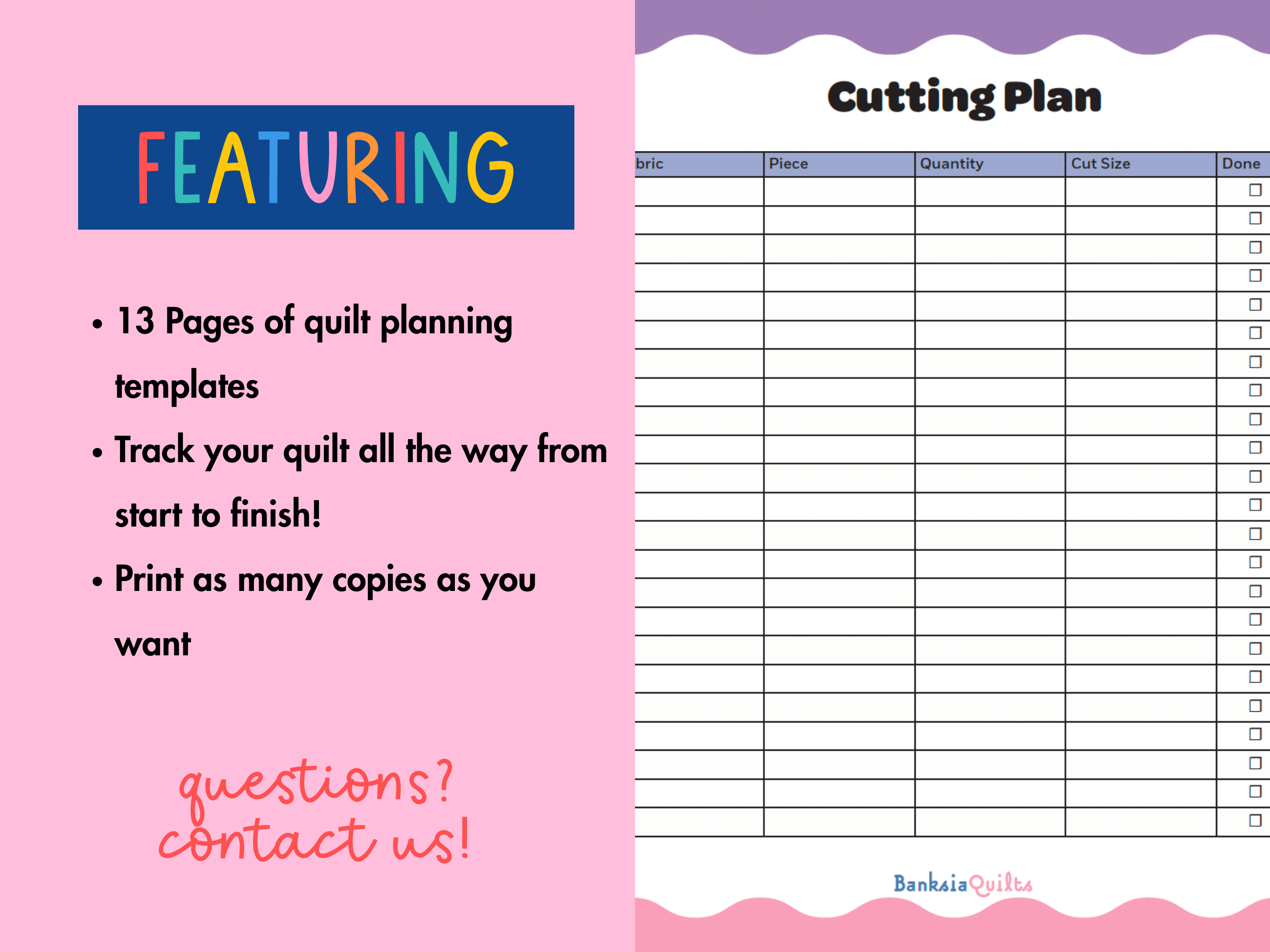 Quilt Planner Bundle – Printable PDF (13 Pages) - Banksia Quilts