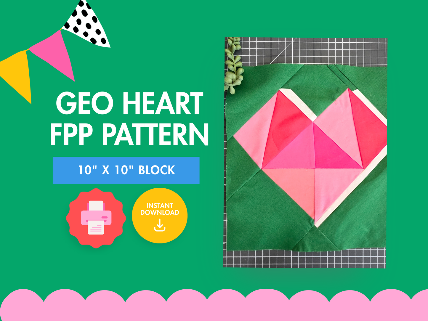 Geometric Heart Block Foundation Paper Piecing Pattern