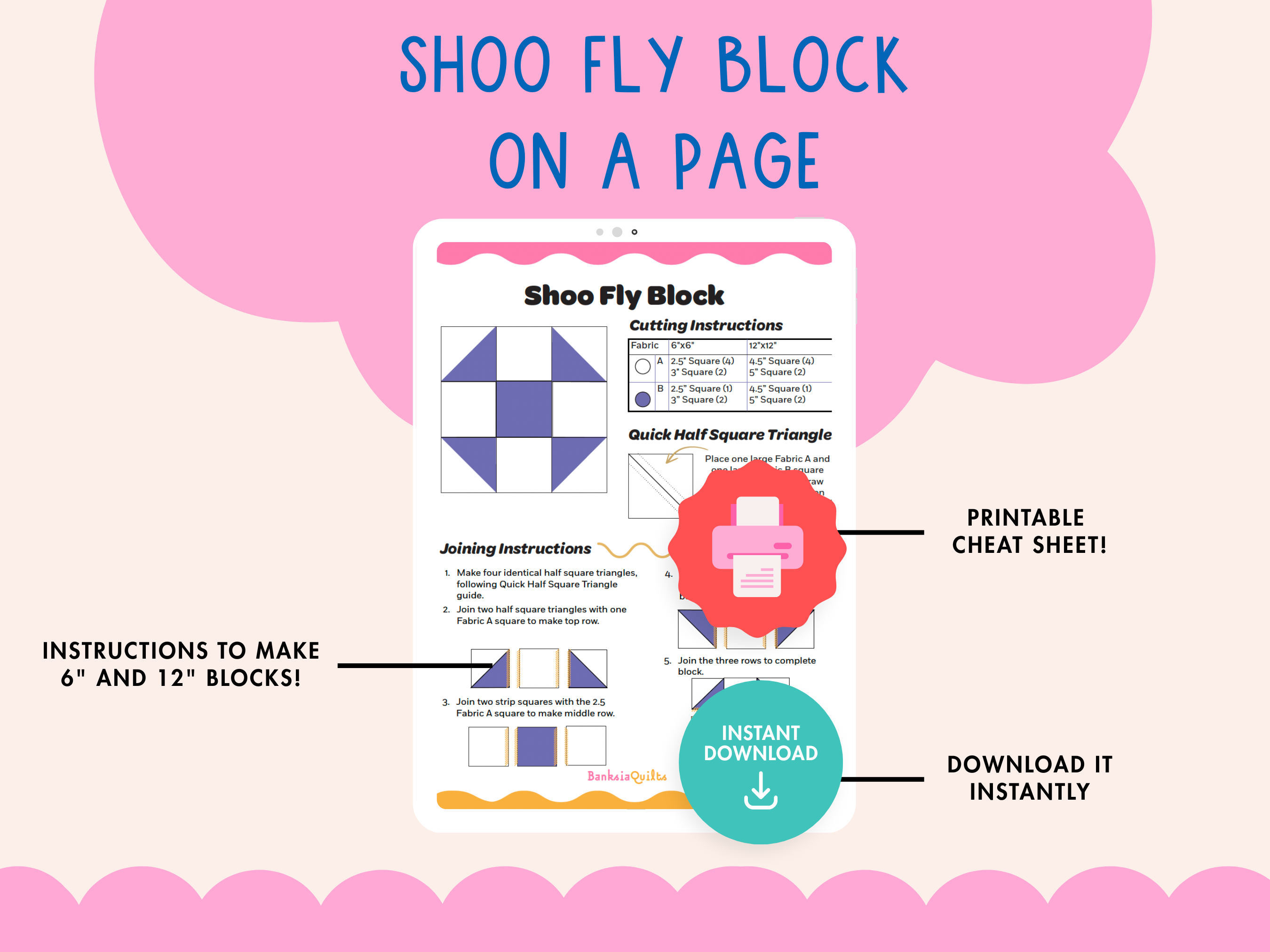 Shoo Fly Block on a Page - Beginner Quilt Block PDF - Banksia Quilts